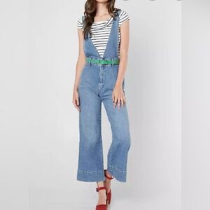 Free People Light Blue Denim Wide-Leg Jumpsuit